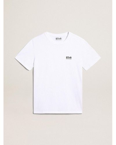 Golden Goose White Golden Collection T-shirt With Contrasting Black Logo On The Front