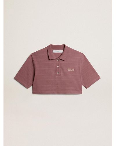Golden Goose Taupe-Colored Cotton Piquet Cropped Polo Shirt - Pink