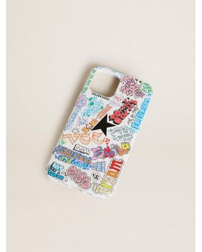 Golden Goose White Iphone 12 And 12 Pro Case With Black Logo And Multicolored Lettering - Blue