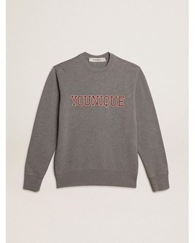 Golden Goose Melange Cotton Sweatshirt With Embroidered Lettering - Gray