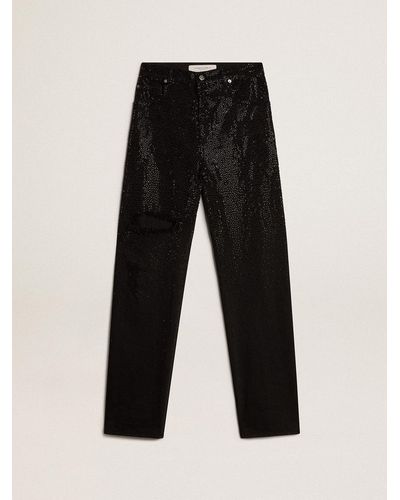 Golden Goose ’S Cotton Denim Pants With Shaded-Effect Crystal Decoration - Black