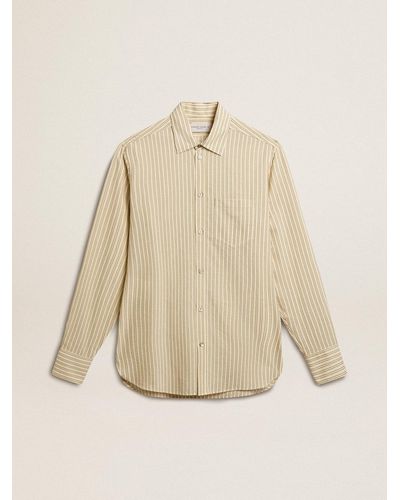 Golden Goose ’S Ecru Cotton Shirt With Narrow Stripes - Natural