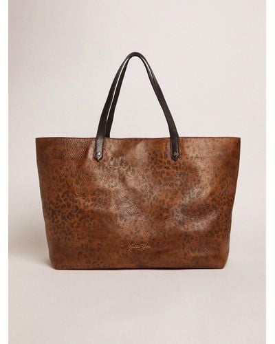 Golden Goose Pasadena Bag With Leopard Print And Contrasting Handles - Brown