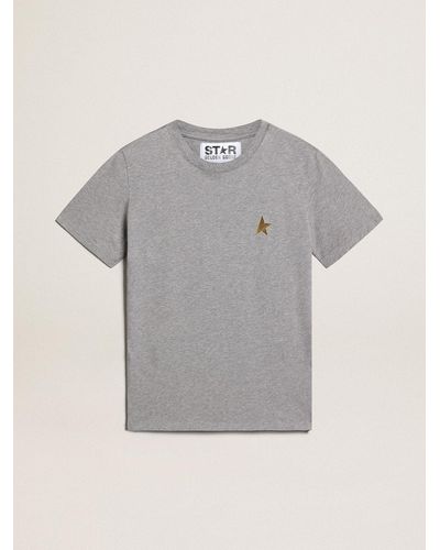 Golden Goose Women's Melange Gray Star Collection T-shirt With Gold Star On The Front
