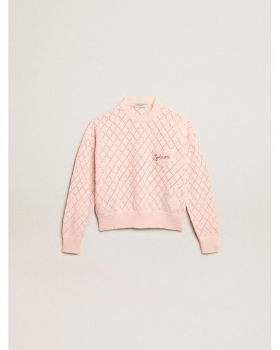 Golden Goose Cropped Round-Neck Pullover With Diamond Pattern - Pink