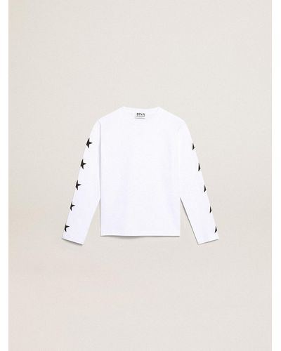 Golden Goose Long-Sleeved T-Shirt With Contrasting Stars - Natural