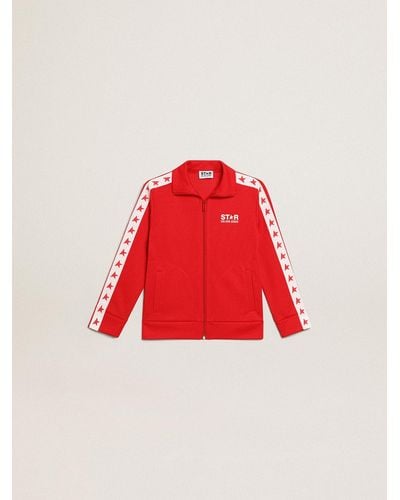 Golden Goose Zipped Sweatshirt With Stripe And Stars - Red