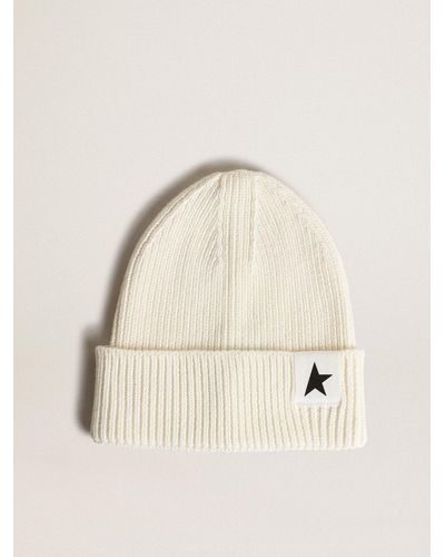 Golden Goose Off- Cotton Beanie With Contrasting Star - Natural