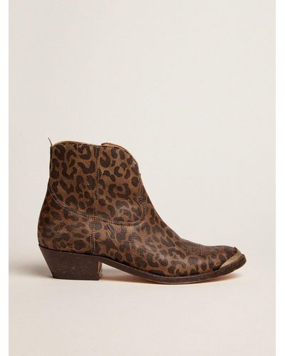 Golden Goose Leather Ankle Boots With Leopard Print - Brown