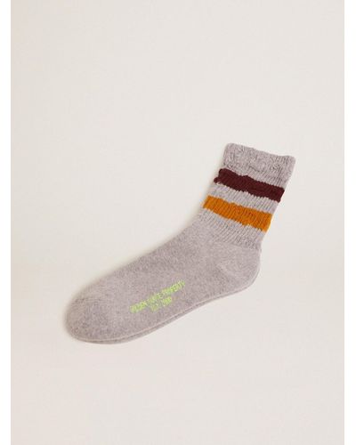Golden Goose Melange Socks With Distressed Details And Two-Tone Stripes - Gray