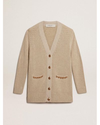 Golden Goose Wool Blend Cardigan With Fisherman’S Rib Knit - Natural