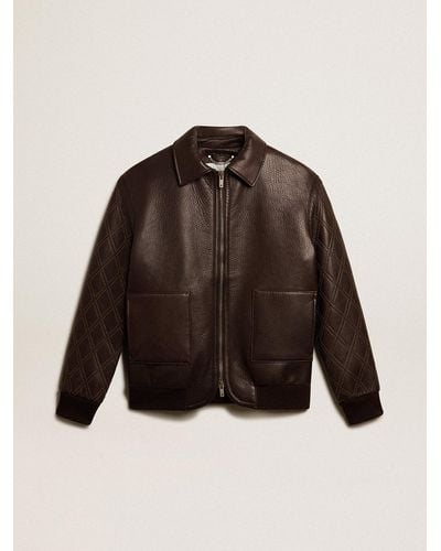 Golden Goose Nappa Leather Jacket With Studded Sleeves - Brown