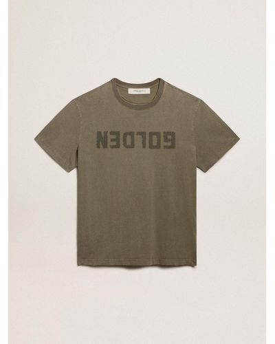 Golden Goose Regular-Fit T-Shirt With Golden Lettering On The Front - Green