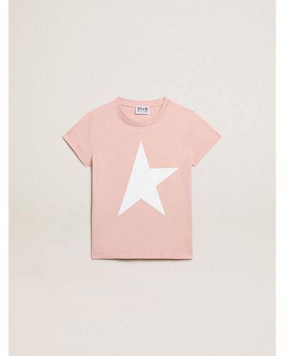 Golden Goose Girls’ T-Shirt With Logo And Maxi Star - Pink