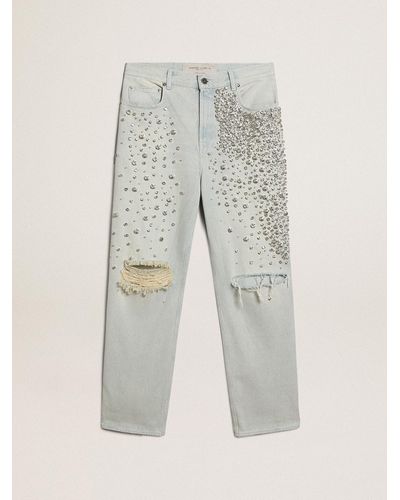 Golden Goose Bleached Jeans With Cabochon Crystals - Multicolor