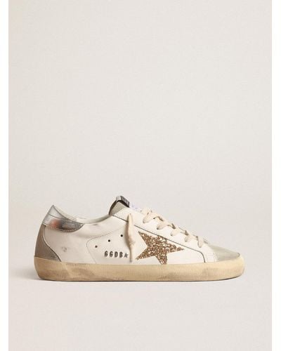 Golden Goose Super-Star With Glitter Star And Ice- Suede Inserts - Natural