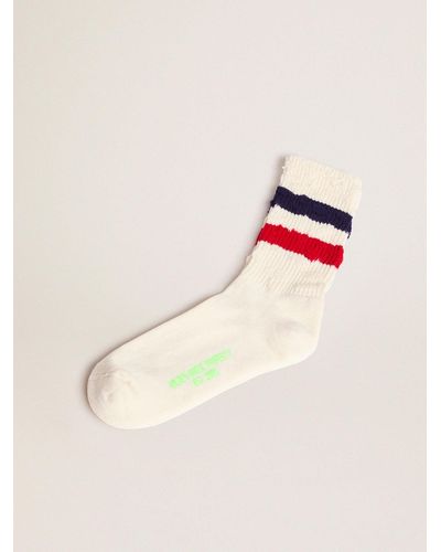 Golden Goose Cotton Socks With Distressed Finishes, Stripes And Logo - Multicolor