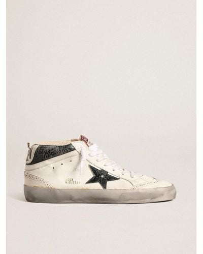 Golden Goose Mid Star With Metallic Leather Star And Flash - Natural