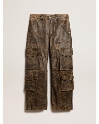 Golden Goose Aged Nappa Leather Cargo Pants - Natural