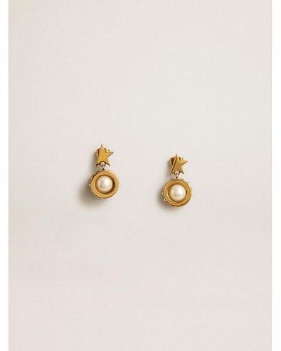 Golden Goose Earrings With Star And Pearl - Natural
