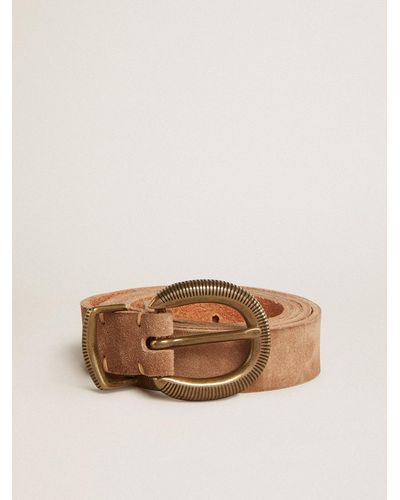 Golden Goose Ash-Colored Nubuck Leather Belt With Buckle - Natural