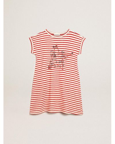 Golden Goose Mini Dress With And Stripes And Embroidery On The Front - Pink