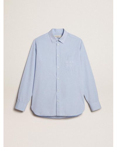Golden Goose Baby- Cotton Shirt With Embroidered Pocket - Blue