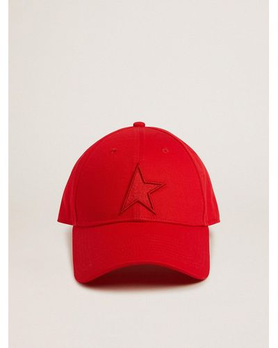 Golden Goose Cotton Baseball Cap With Tone-On-Tone Star-Shaped Patch On The Front - Red