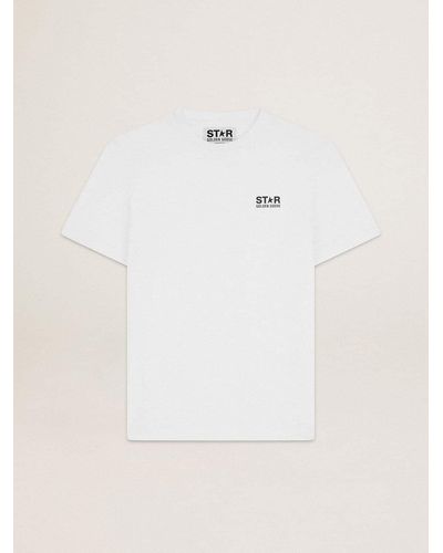 Golden Goose Star Collection T-Shirt With Contrasting Logo And Star - Natural