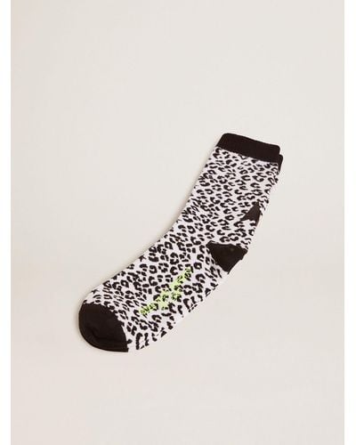 Golden Goose And Socks With Leopard Print And Star On The Back - Black