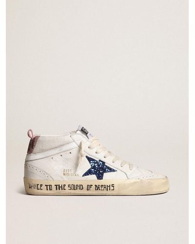 Golden Goose Mid Star With Glitter Star And Suede Heel Tab - Natural