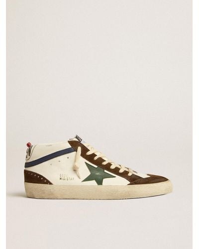 Golden Goose Mid Star With Leather Star And Leather Flash - Natural