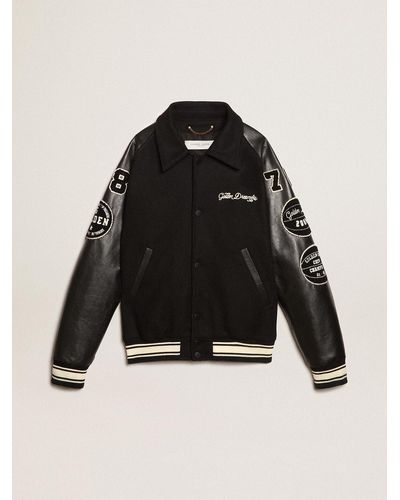 Golden Goose Wool Bomber Jacket With Patch - Black