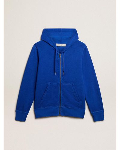Golden Goose Colored Hoodie With Lettering On The Back - Blue