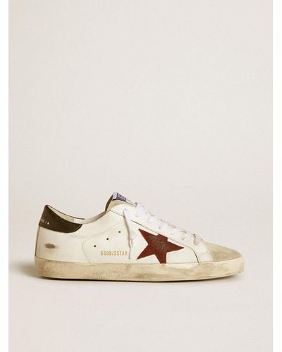 Golden Goose Super-Star With Earth- Suede Star And Dark Leather Heel Tab - Natural