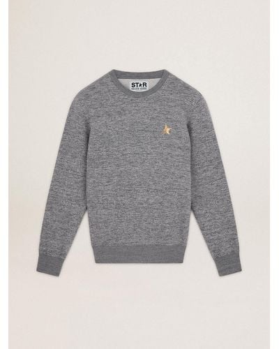 Golden Goose Melange Gray Archibald Star Collection Sweatshirt With Gold Star On The Front