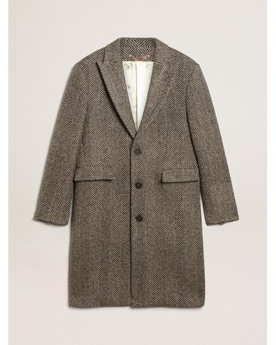 Golden Goose Single-Breasted Wool Coat With And Herringbone Weave - Multicolor