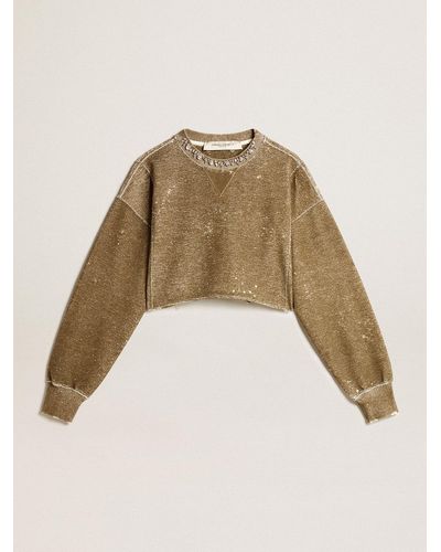 Golden Goose Sweat-Shirt Cropped En Coton Couleur Hêtre Effet Vintage, Femme, Taille - Neutre