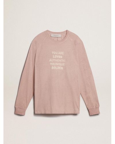 Golden Goose Powder- T-Shirt With Lettering On The Front - Pink