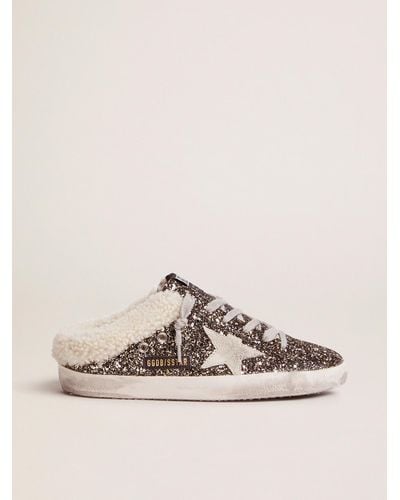 Golden Goose Super-Star Sabot With Glitter And Shearling Interior - Multicolor