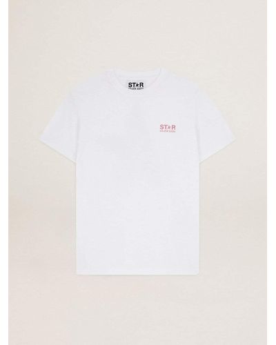 Golden Goose T-Shirt With Glitter Logo And Star - White