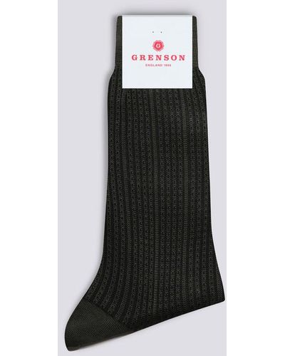 Grenson Dot Stipe Sock Green Cotton - Black