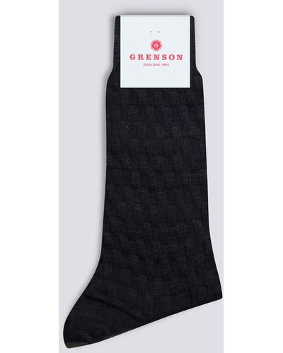 Grenson Weave Block Sock Blue Wool - Black