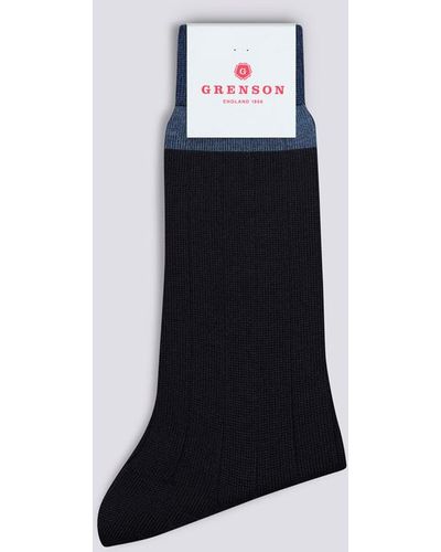 Grenson Top Stripe Sock Blue And Black Cotton
