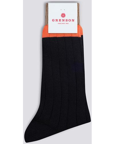 Grenson Men's Top Stripe Sock Navy 100% Cotton - Black