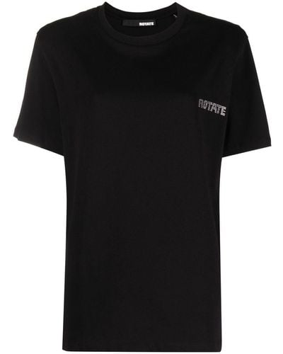 ROTATE BIRGER CHRISTENSEN Rhinestone-logo Organic-cotton T-shirt - Black