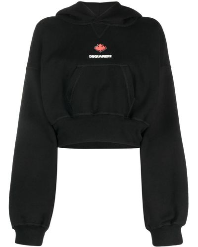 DSquared² Felpa crop con cappuccio - Nero