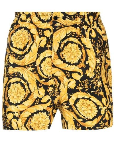 Versace Barocco-print Silk Shorts - Yellow
