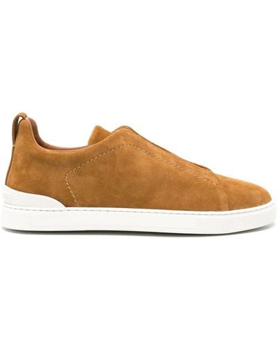 Zegna Sneakers low top triple stitchTM in suede - Marrone