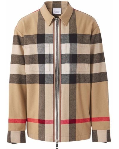 Burberry Check Wool-blend Over Shirt - Natural